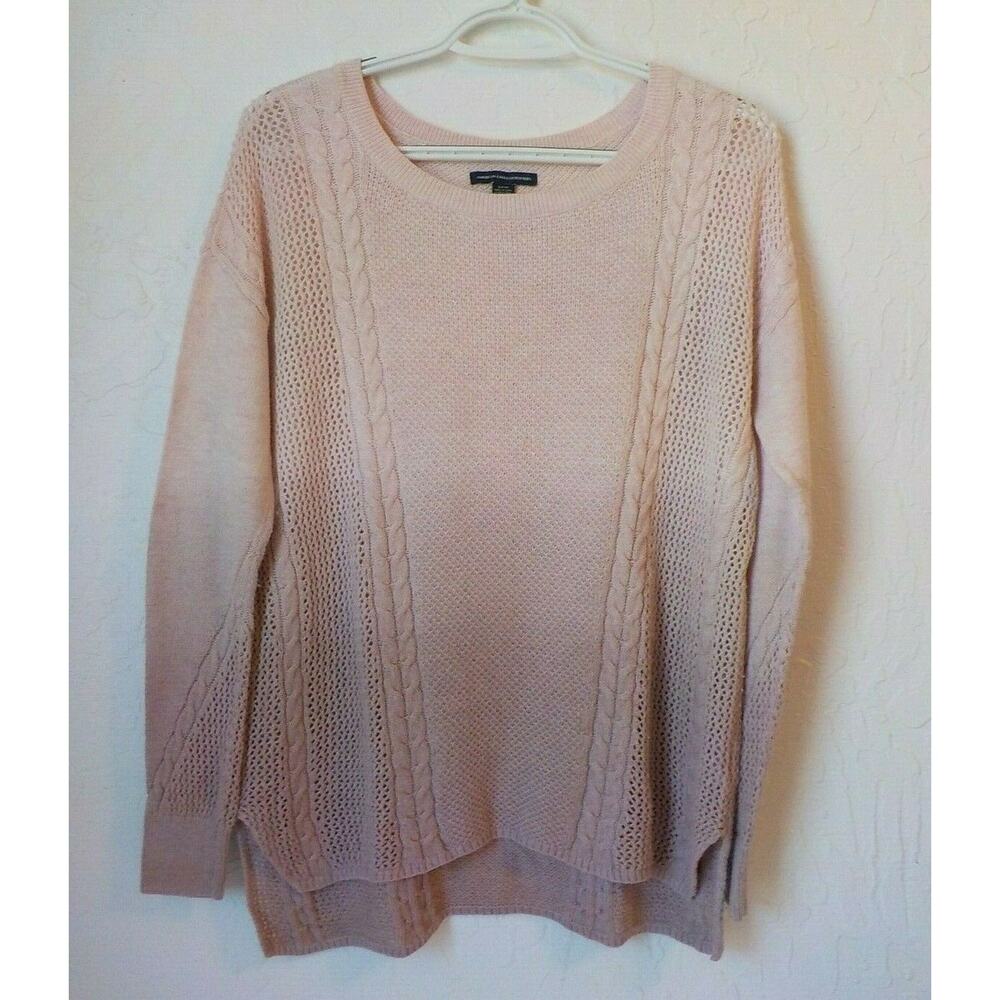 AEO Pink Knit Top Sweater Women size Small Fade Out Crochet Long Sleeve Casual